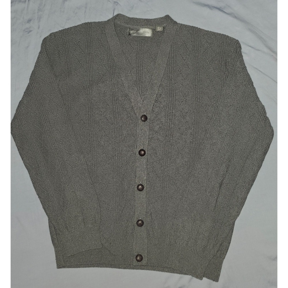 OSCAR DE LA RENTA Cotton Knit Cardigan Button Up Gray Sweater Men's XL